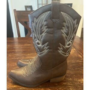 SheSole Cowgirl Boots for Women Square Toe Mid Calf Embroidered Cowboy Boots
